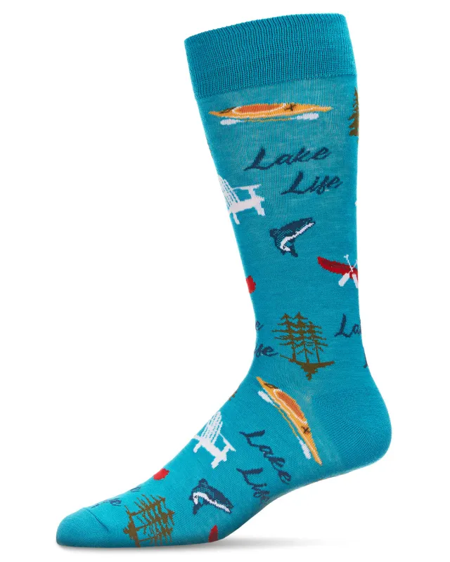 Men's Colorful Lake Life Bamboo Blend Novelty Crew Sock sold by MeMoi
