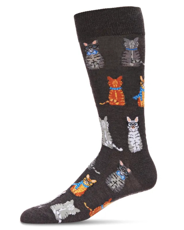 Men's "Cat's Meow" Rayon Blend Novelty Crew Sock sold by MeMoi