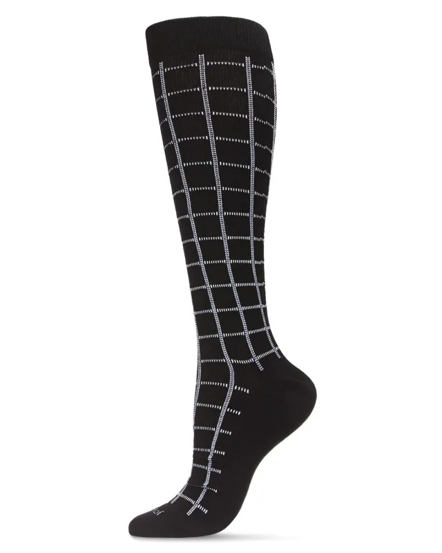 Unisex Window Pane Knee High Cotton Blend 15-20mmHg Graduated Compression Socks sold by MeMoi