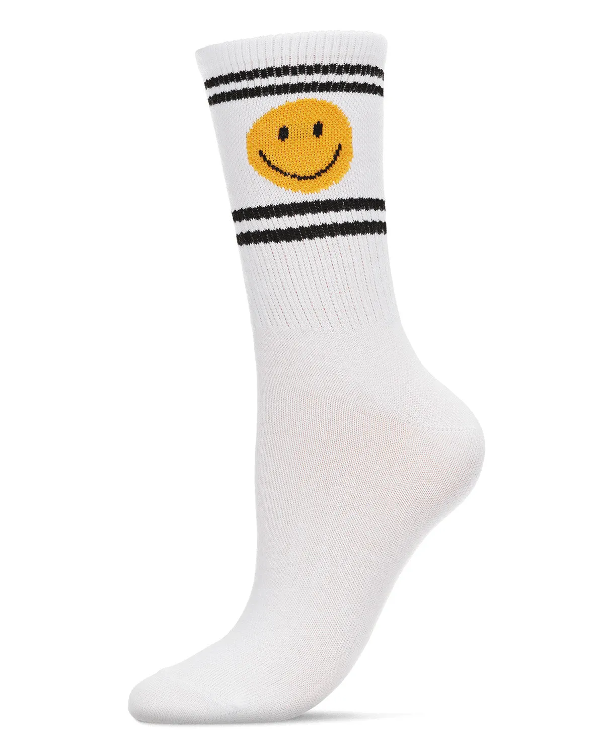 Women's Smiley Face Athletic Double Stripe Crew Sock sold by MeMoi