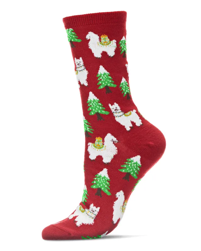 Women's Llama Trees Christmas Crew Socks sold by MeMoi