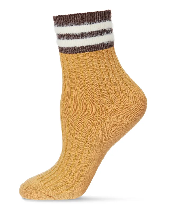Women's Luxe Cotton Blend Athletic Striped-Cuff Crew Sock sold by MeMoi