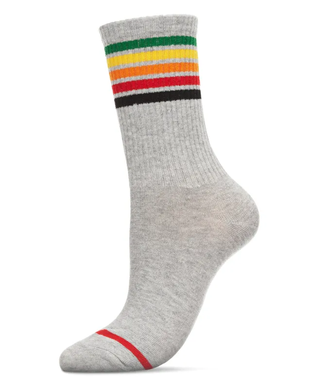 Women's Rainbow Stripe Athletic Cotton Blend Crew Sock sold by MeMoi