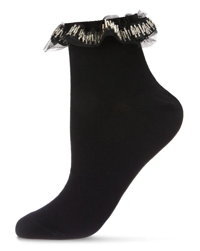 Women's Piping and Trim Fashion Ruffle Cuff Anklet Sock sold by MeMoi