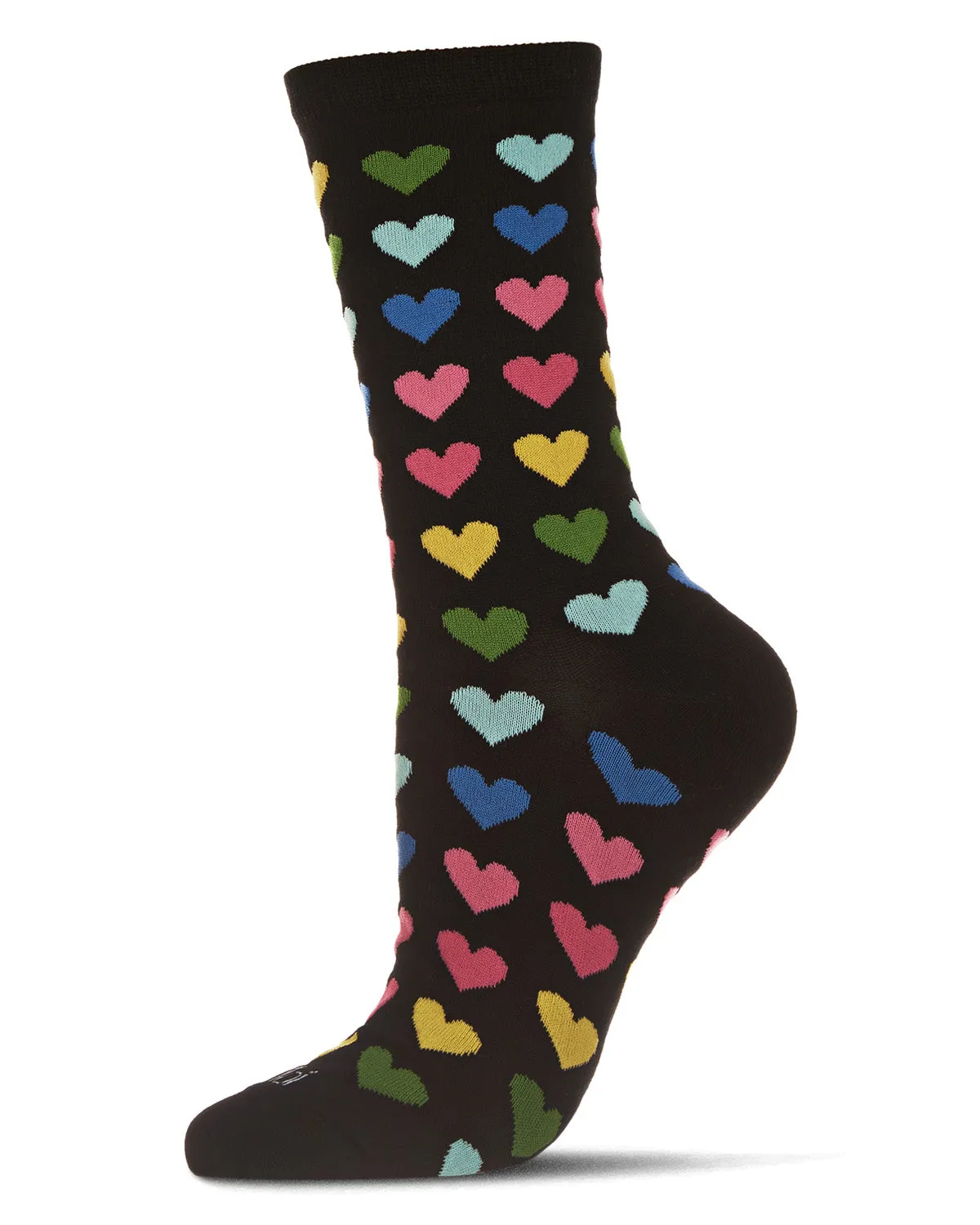 Multicolored Hearts Bamboo Blend Crew Sock sold by MeMoi