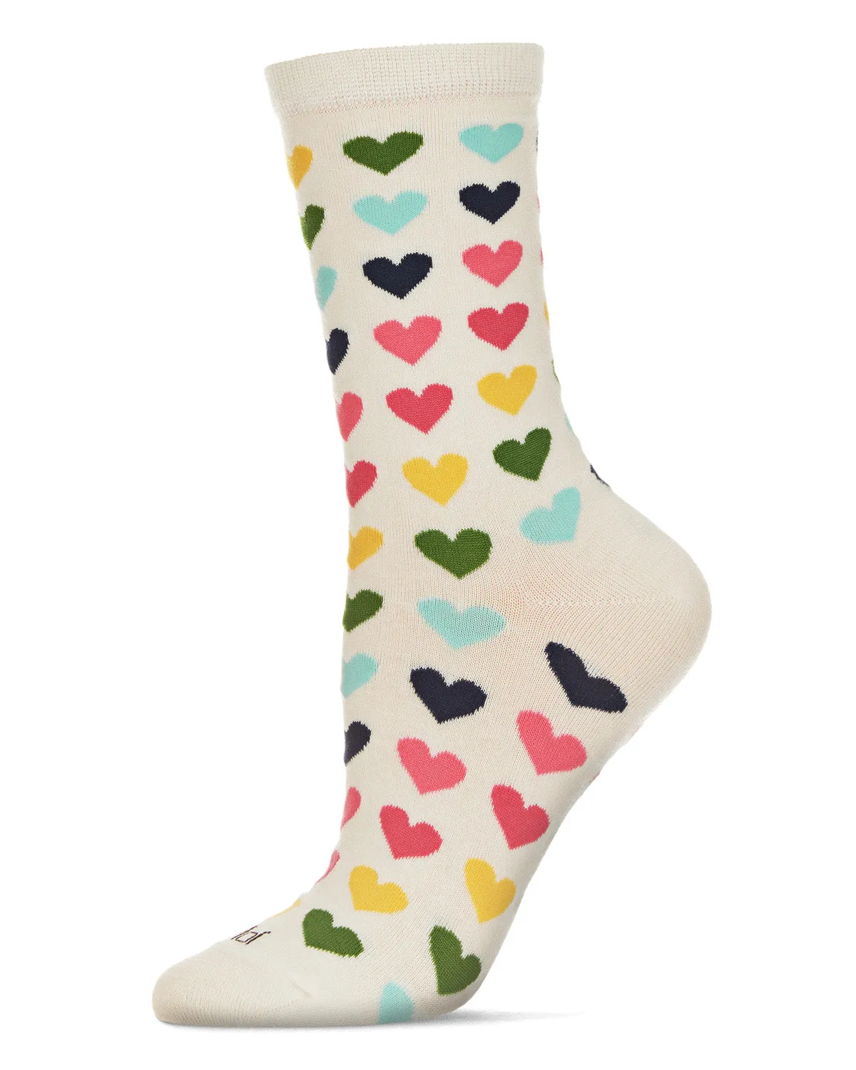 Multicolored Hearts Bamboo Blend Crew Sock sold by MeMoi product image thumbnail 2