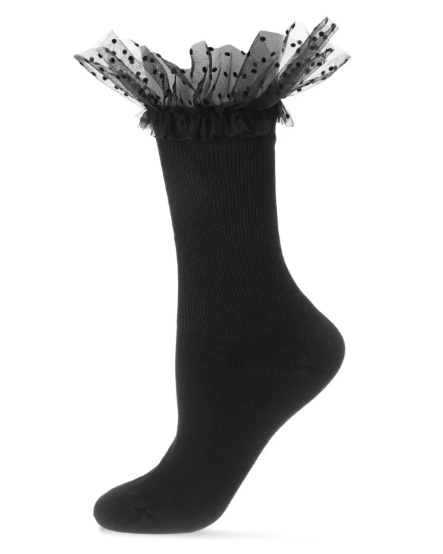 Women's Confetti Tulle Surprise Ruffle Cuff Crew Socks sold by MeMoi
