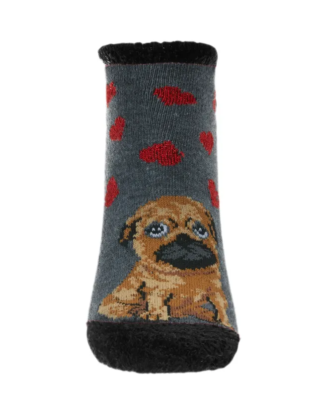 Women's Peace & Love & Pugs Low-Cut Non-Skid Socks sold by MeMoi