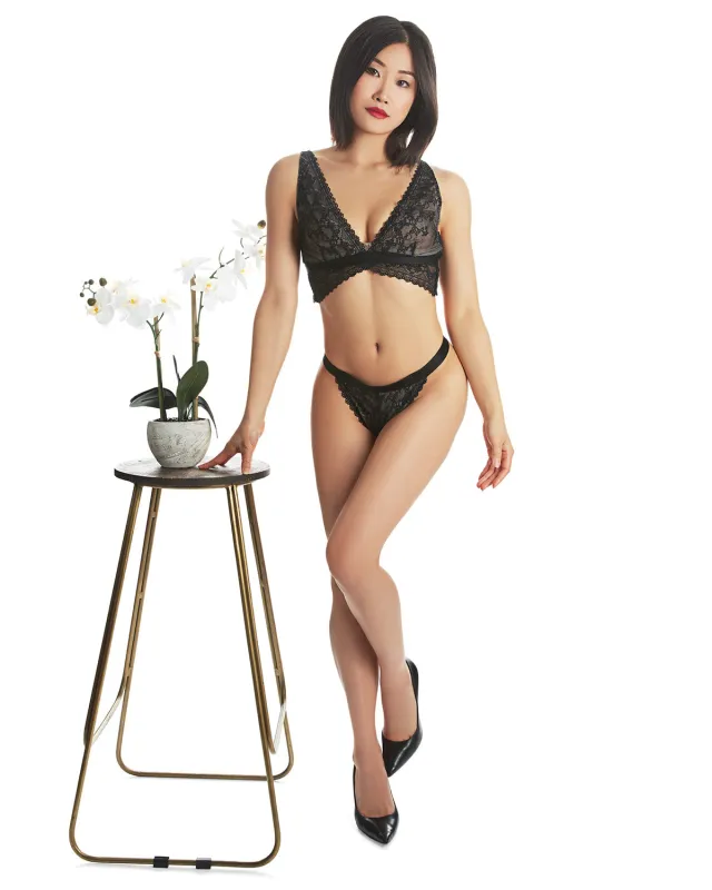 Women's Fleur Lace Bralette & Matching G-String Set sold by MeMoi