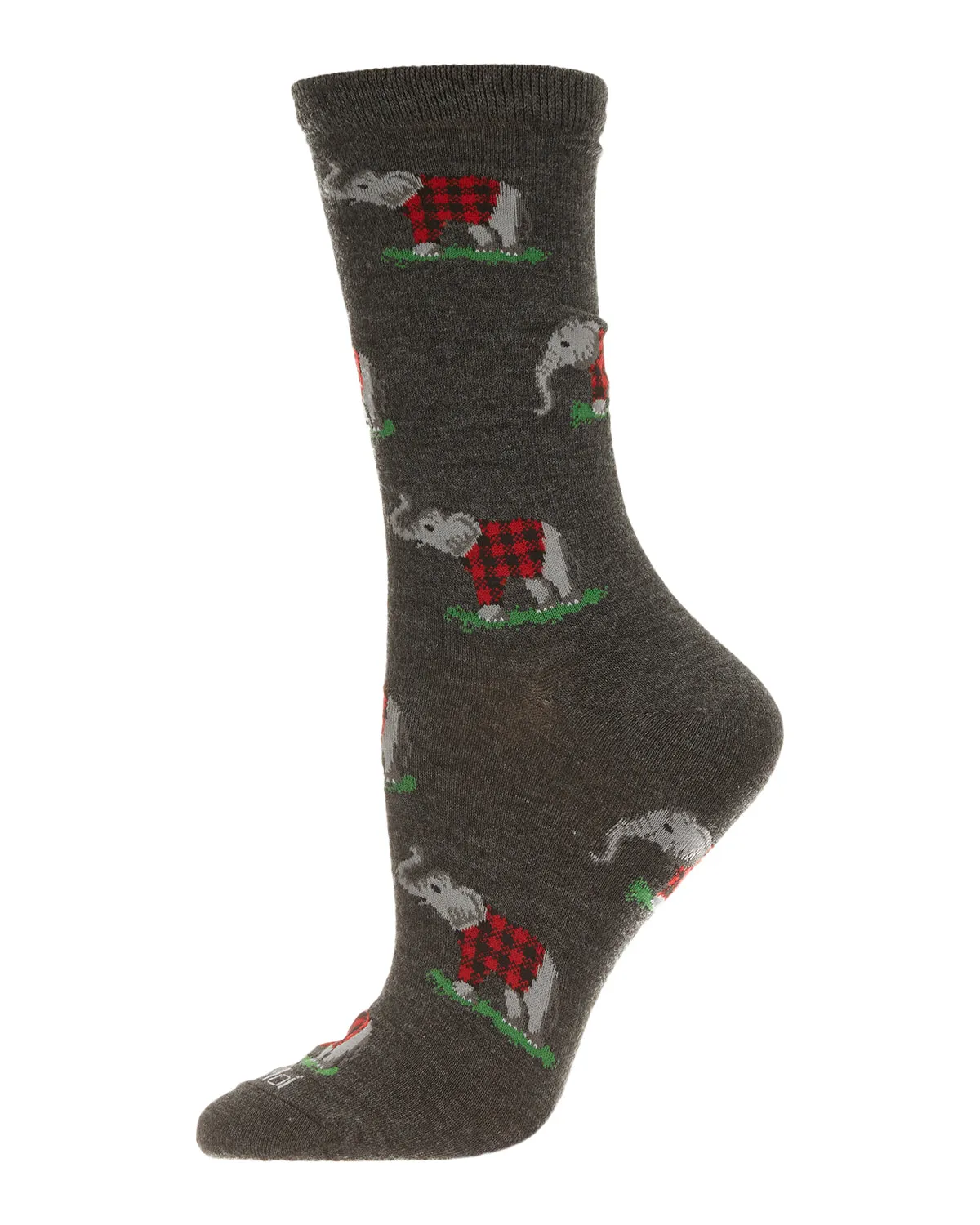 Elephants in Plaid Bamboo Blend Crew Sock sold by MeMoi