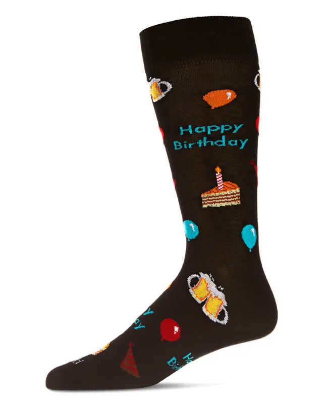 Men's "Happy Birthday" Rayon from Bamboo Blend Novelty Crew Sock sold by MeMoi