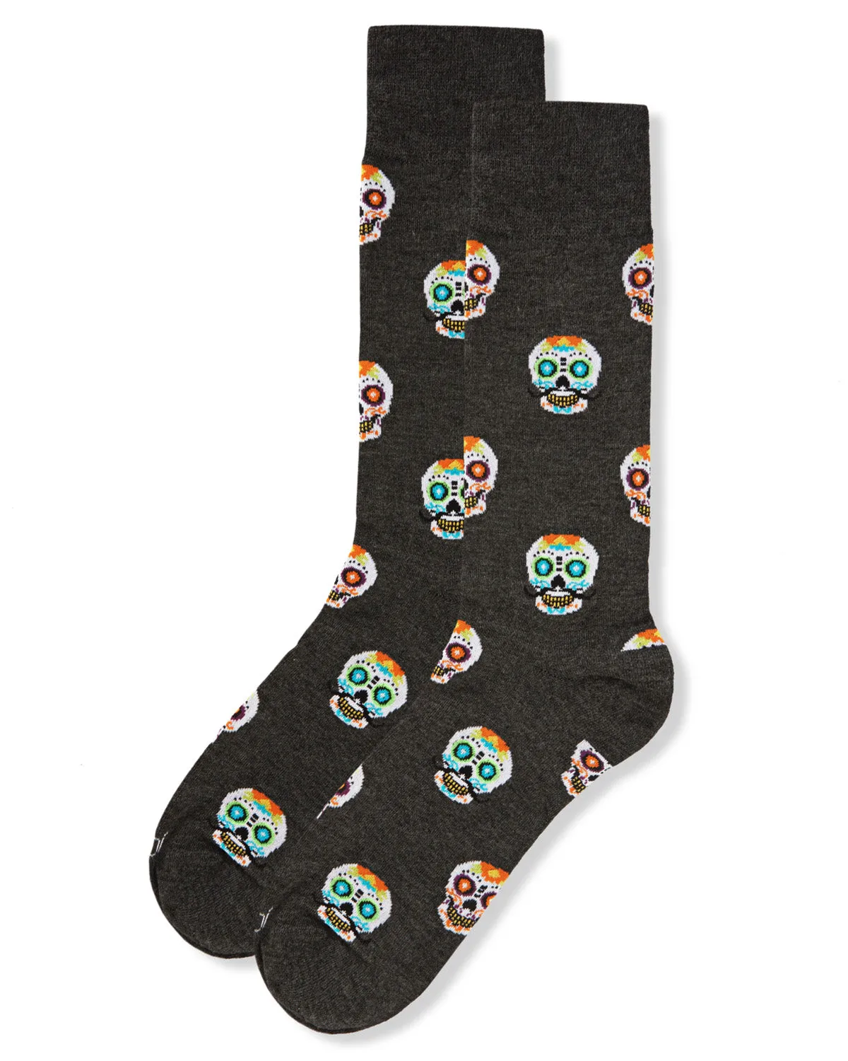 Men's Mustachioed Sugar Skull Bamboo Blend Crew Socks sold by MeMoi product image thumbnail 3