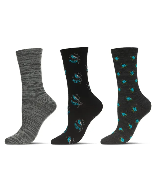 Women's 3 Pair Pack Birds Rayon From Bamboo Crew Socks sold by MeMoi