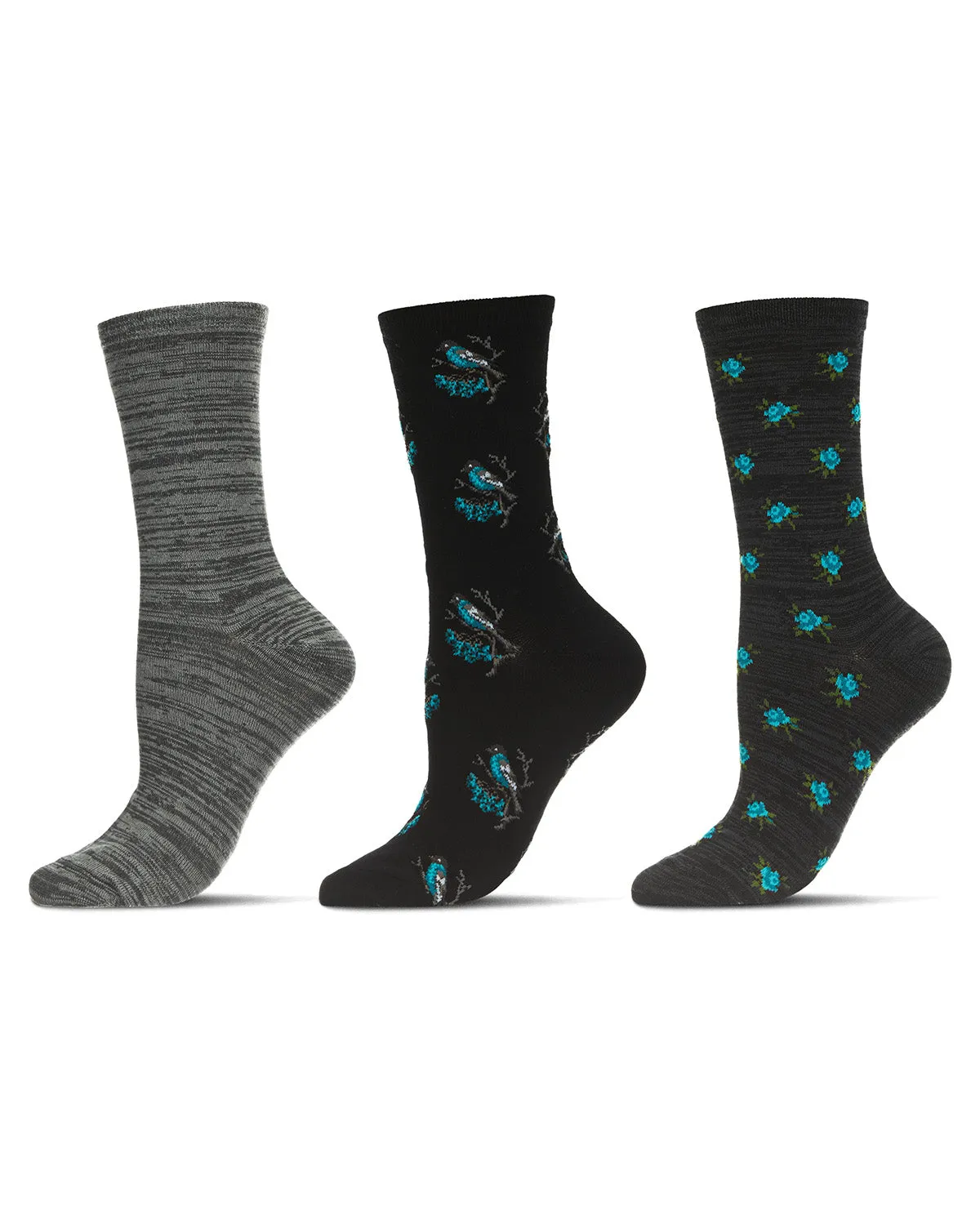 Women's 3 Pair Pack Birds Rayon From Bamboo Crew Socks sold by MeMoi
