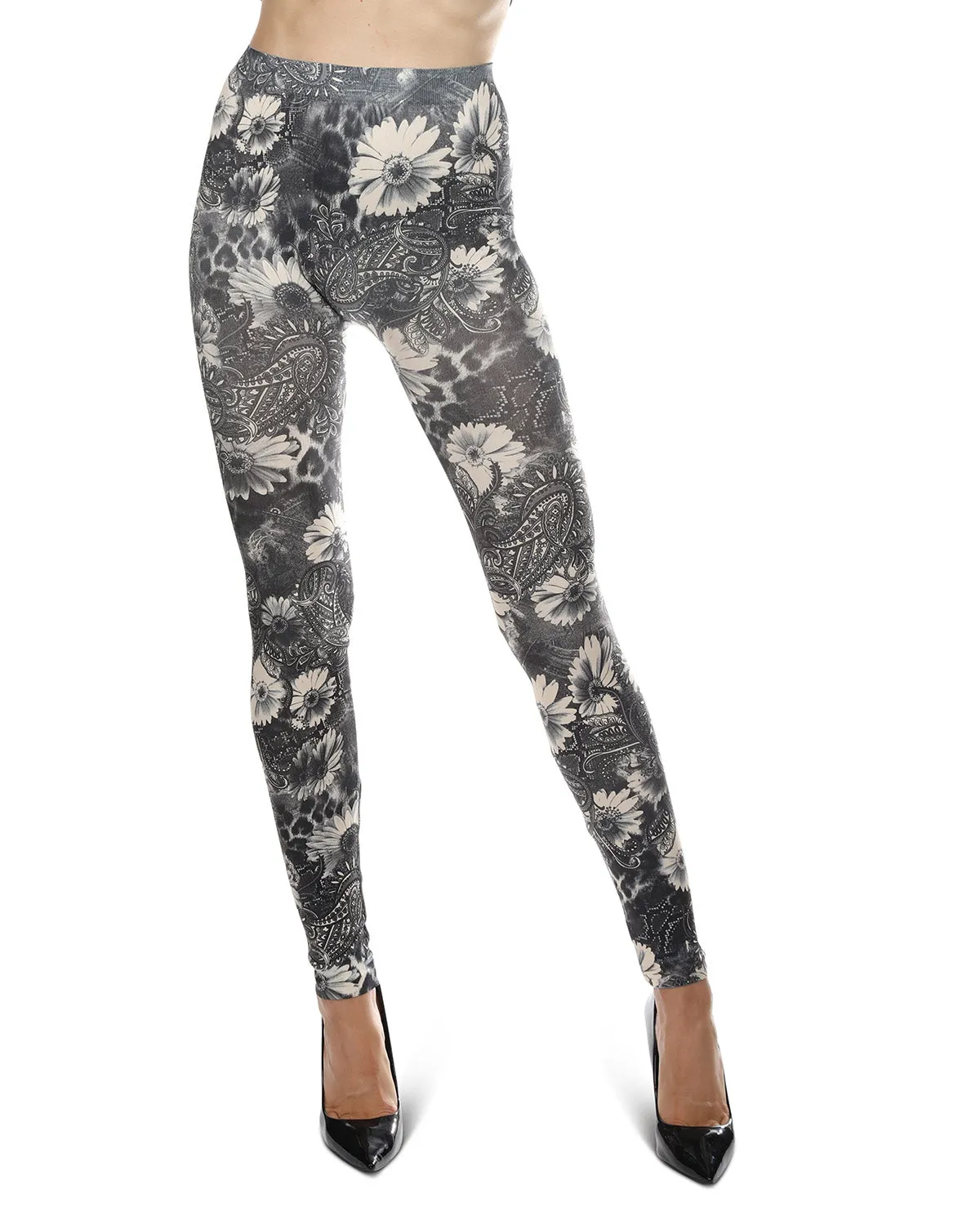Monochromatic Paisley Floral Leggings sold by MeMoi product image thumbnail 3