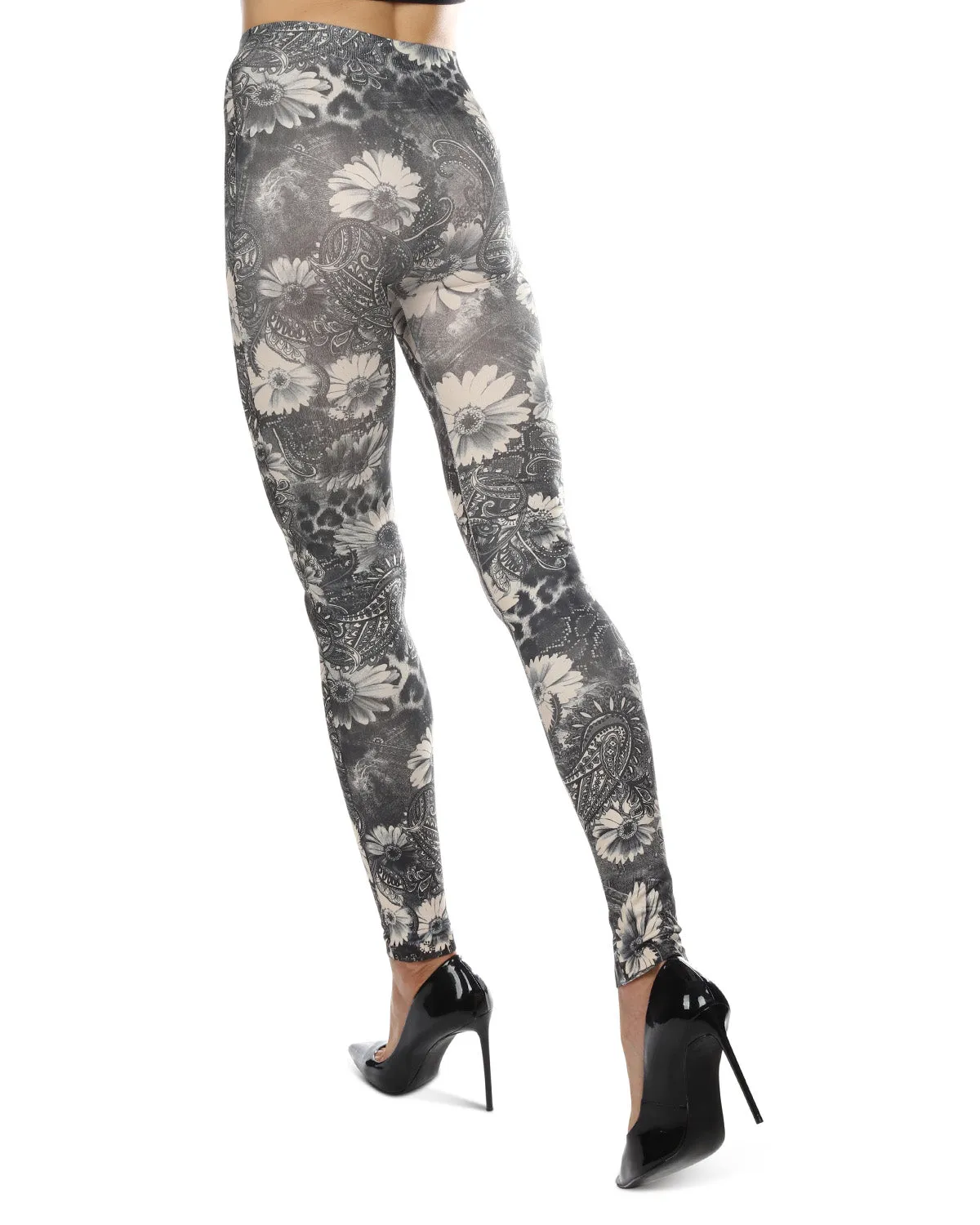 Monochromatic Paisley Floral Leggings sold by MeMoi product image thumbnail 2