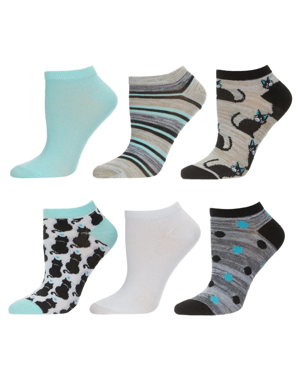 Women's 6 Pair Pack Feline Fine Cat Theme Low Cut Socks sold by MeMoi