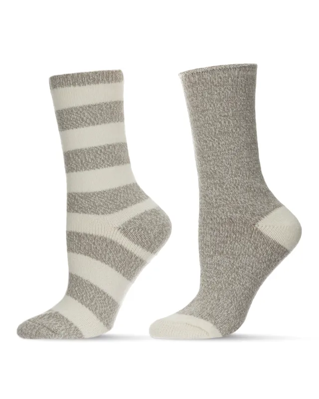 Women's 2 Pair Pack Thick Stripe Buttersoft Crew Socks sold by MeMoi