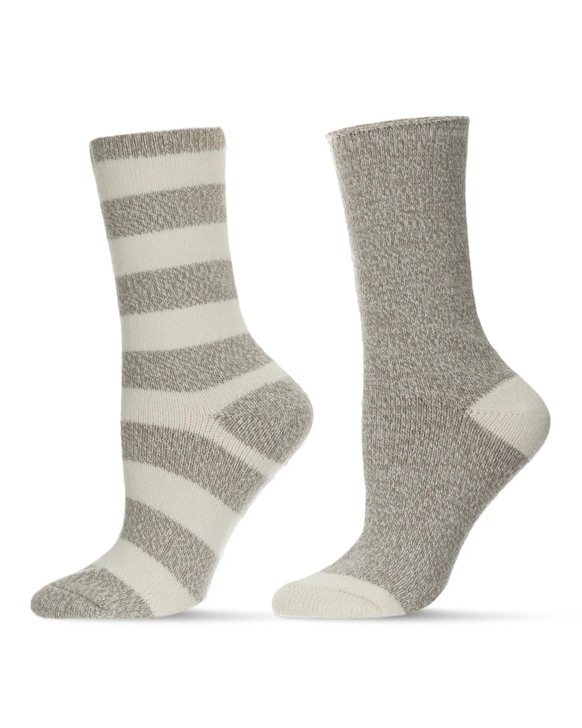 Women's 2 Pair Pack Thick Stripe Buttersoft Crew Socks sold by MeMoi