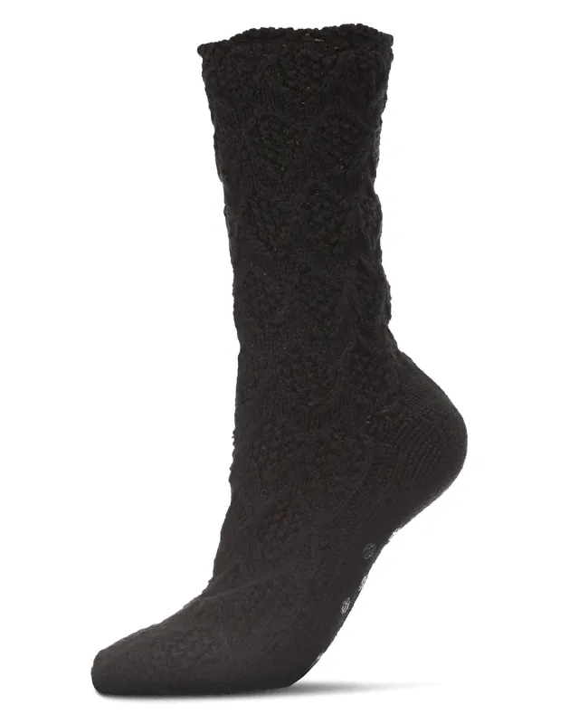 Weaved Flower Chunky Knit Crew Sock sold by MeMoi