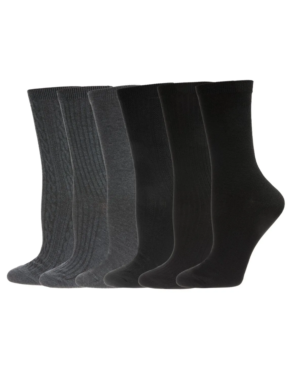 Women's 6 Pair Pack Basic Rib/Flat Knit/Cable Crew Socks sold by MeMoi product image thumbnail 5