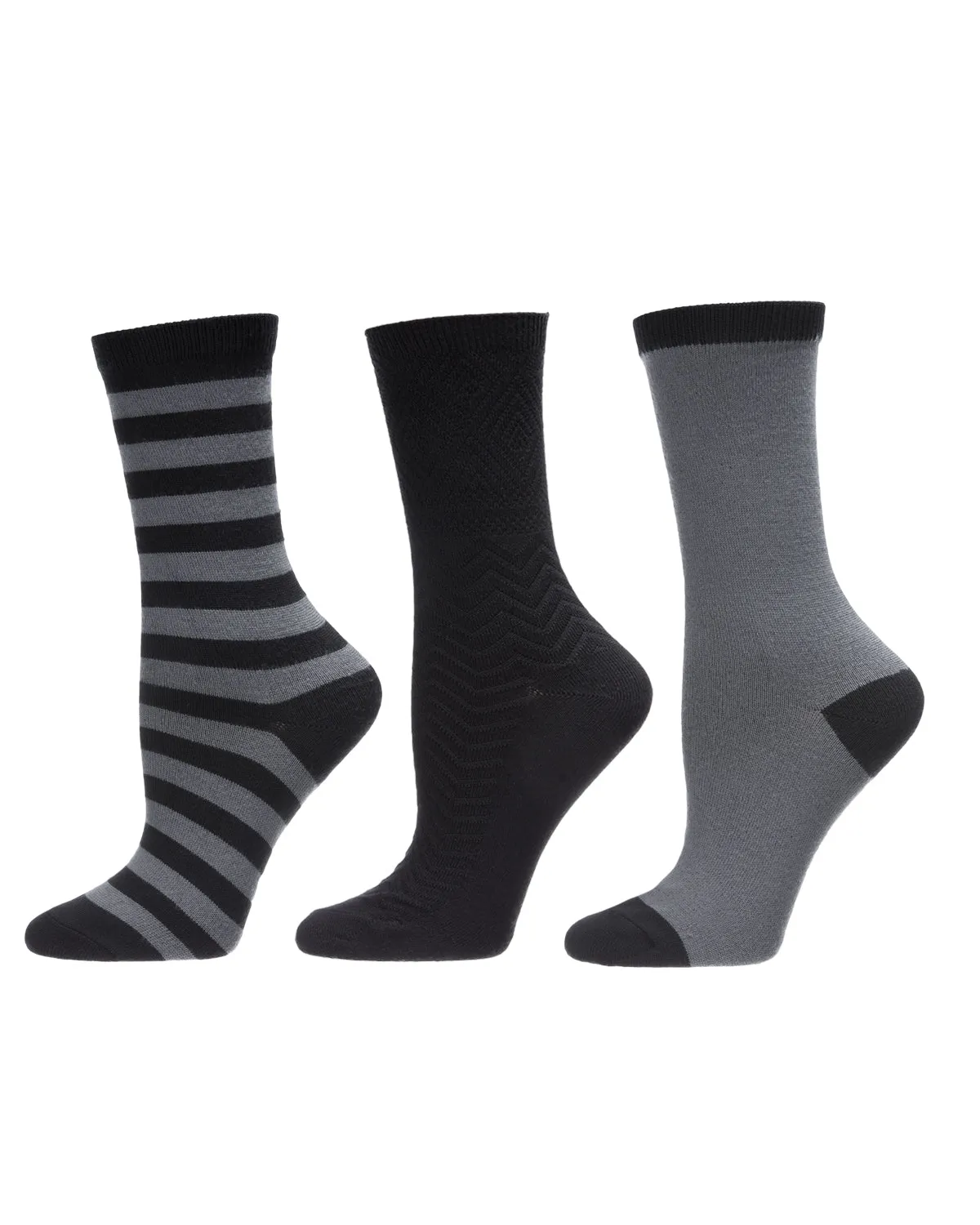 Women's 3 Pair Pack Marled Stripe Buttersoft Crew Socks sold by MeMoi