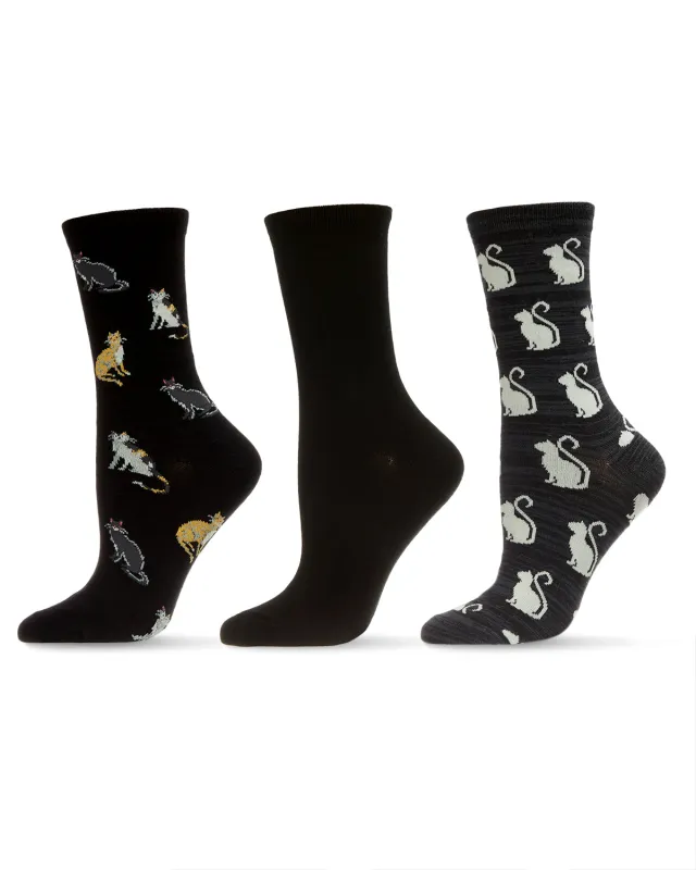 Cats Galore Bamboo Blend Crew Sock 3 Pair Pack sold by MeMoi