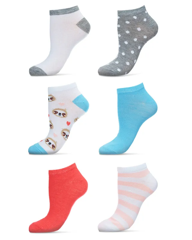 Women's 6 Pair Pack Sloth Faces Low Cut Socks sold by MeMoi