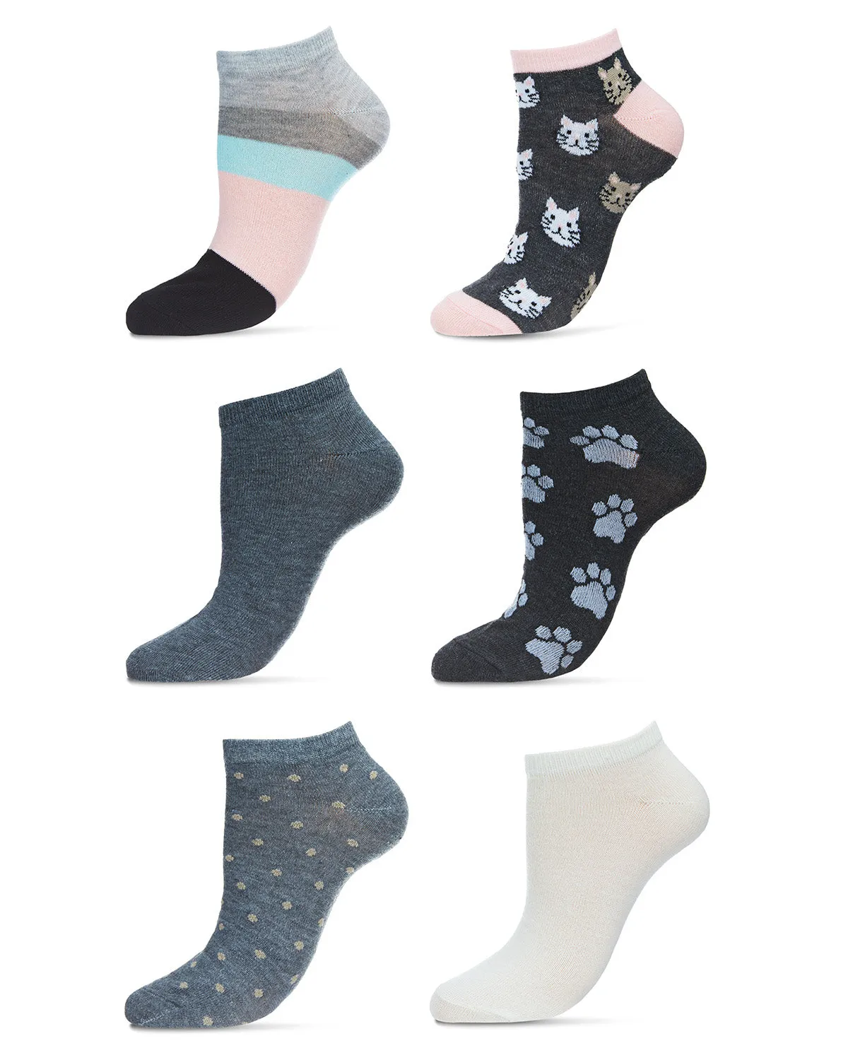 Women's 6 Pair Pack Cat Faces Low Cut Socks sold by MeMoi