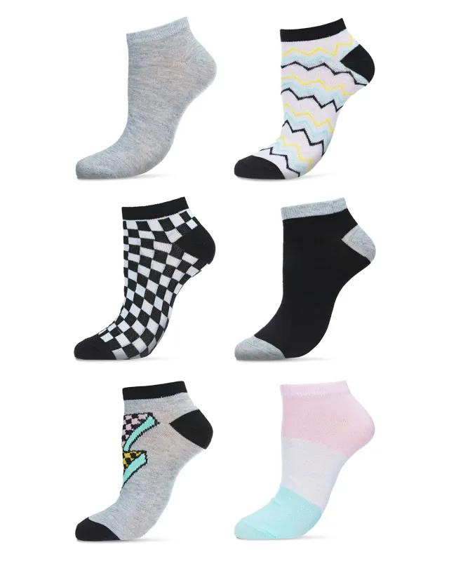 Women's 6 Pair Pack Chevron and Check Pattern Low Cut Socks sold by MeMoi