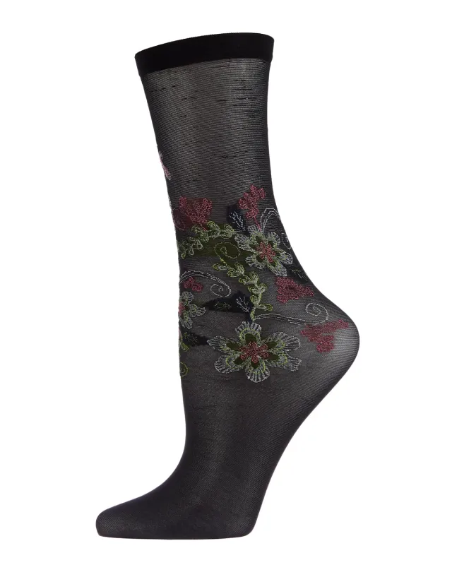 Cascading Cyprus Floral Sheer Crew Sock sold by MeMoi
