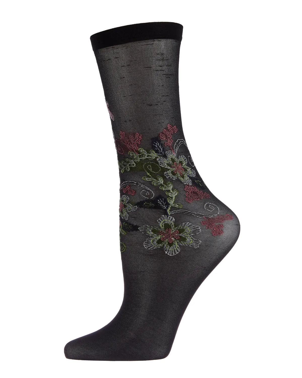 Cascading Cyprus Floral Sheer Crew Sock sold by MeMoi