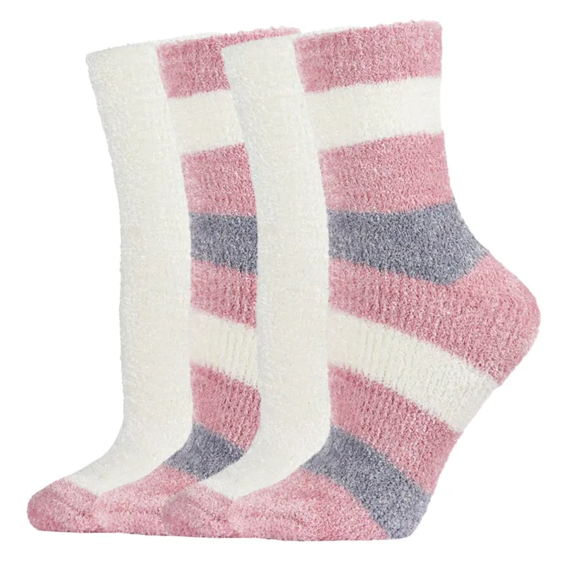 Chenille Striped/Solid Cozy Crew 2 Pair Pack sold by MeMoi