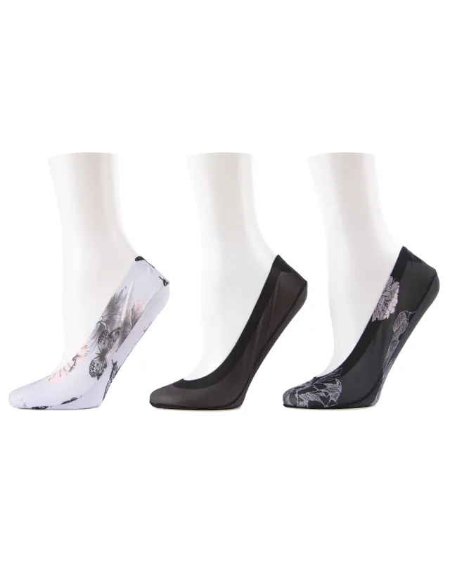 Women's 3 Pair Pack Romance Rebellion Fine Edge Shoe Liner Socks sold by MeMoi