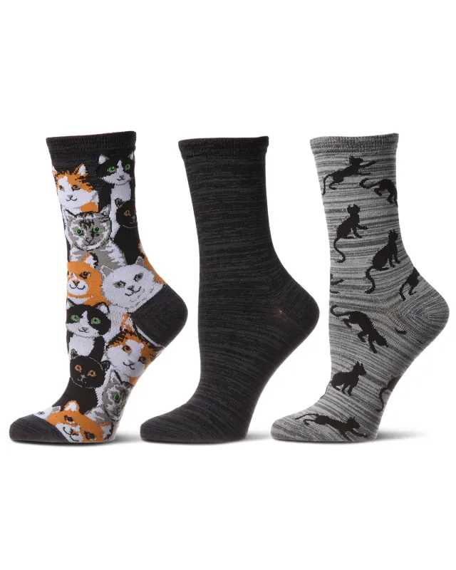 Cats Montage Bamboo Blend Crew 3 Pair Pack sold by MeMoi