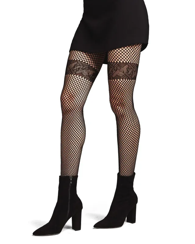 Geometric Band Tight Netted Fishnet Tights sold by MeMoi