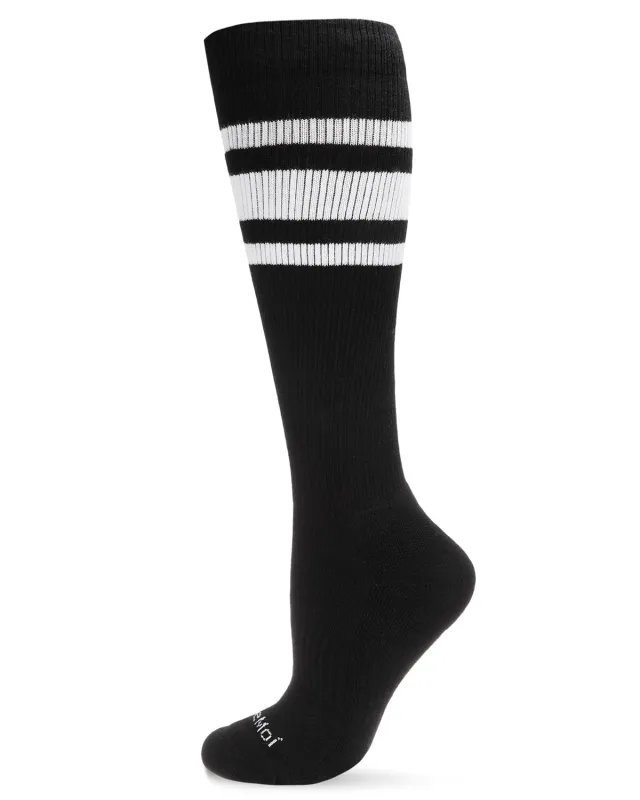 Unisex Striped Athletic Cushion Sole Knee High Cotton Blend 15-20mmHg Graduated Compression Socks sold by MeMoi
