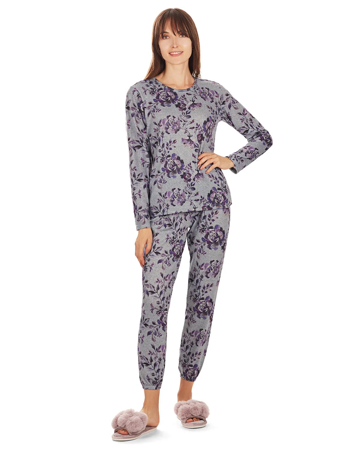 Women's 2 Piece Purple Blossom Long Sleeve and Tapered Pant Pajama Set sold by MeMoi product image thumbnail 2