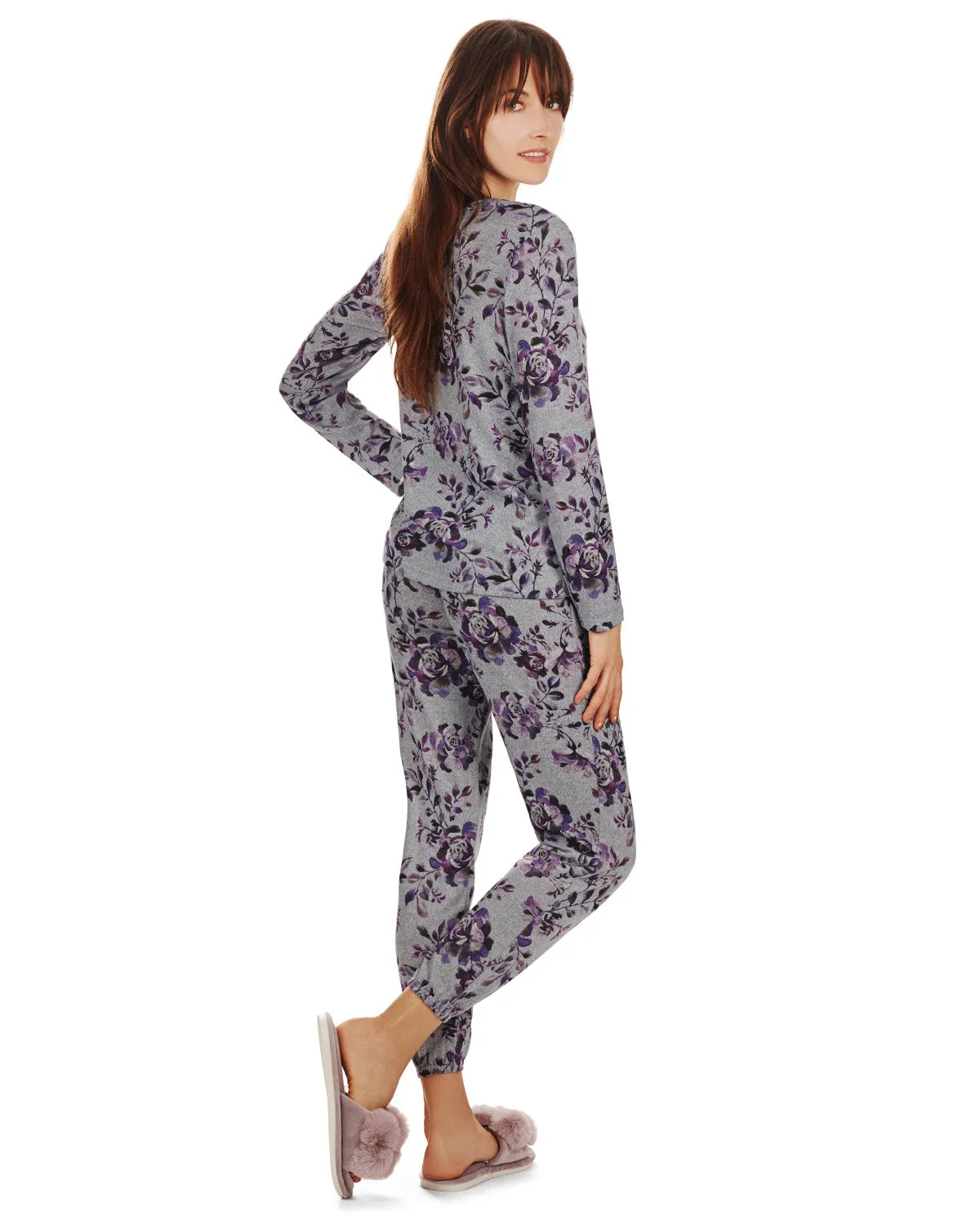 Women's 2 Piece Purple Blossom Long Sleeve and Tapered Pant Pajama Set sold by MeMoi product image thumbnail 5