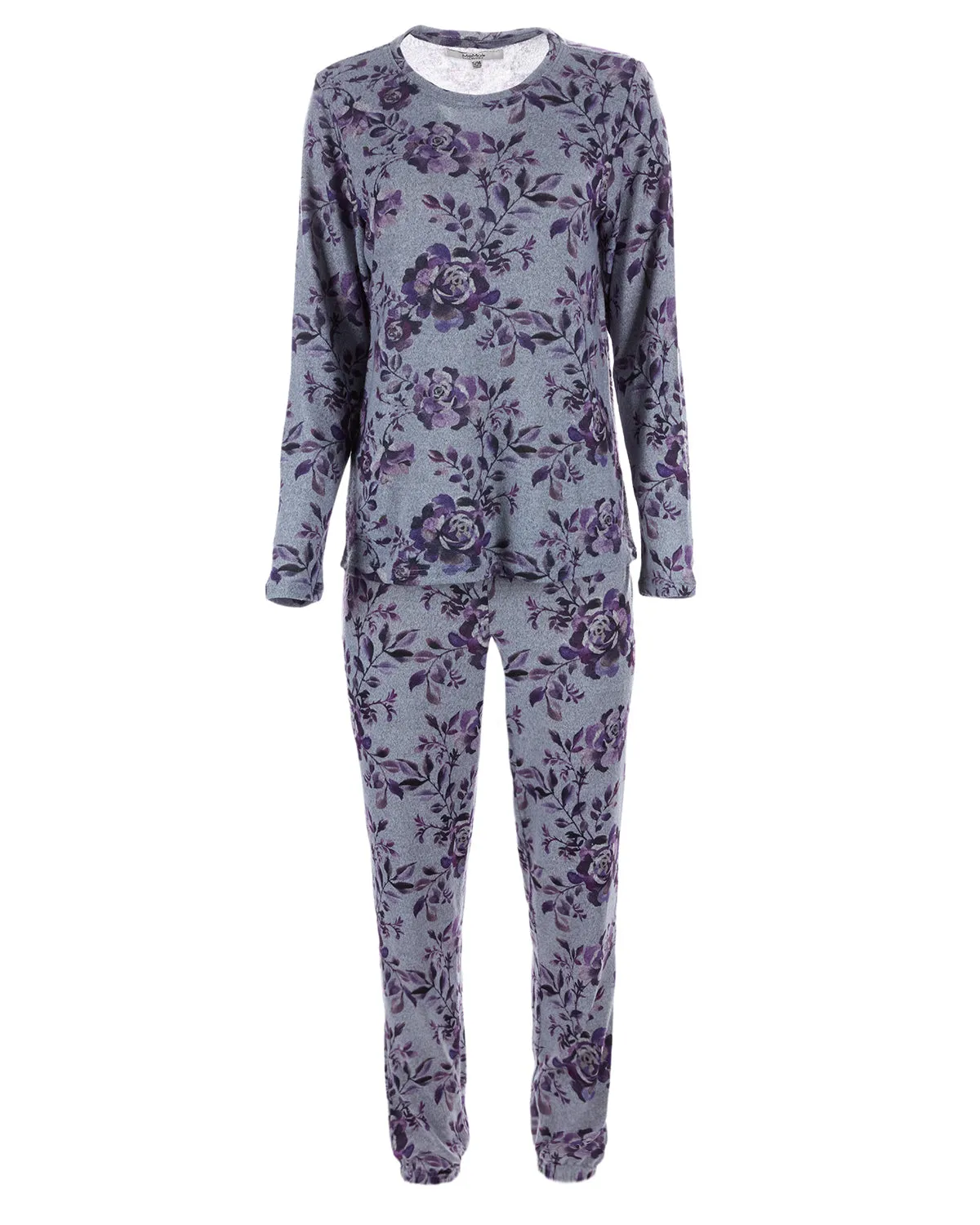 Women's 2 Piece Purple Blossom Long Sleeve and Tapered Pant Pajama Set sold by MeMoi product image thumbnail 3