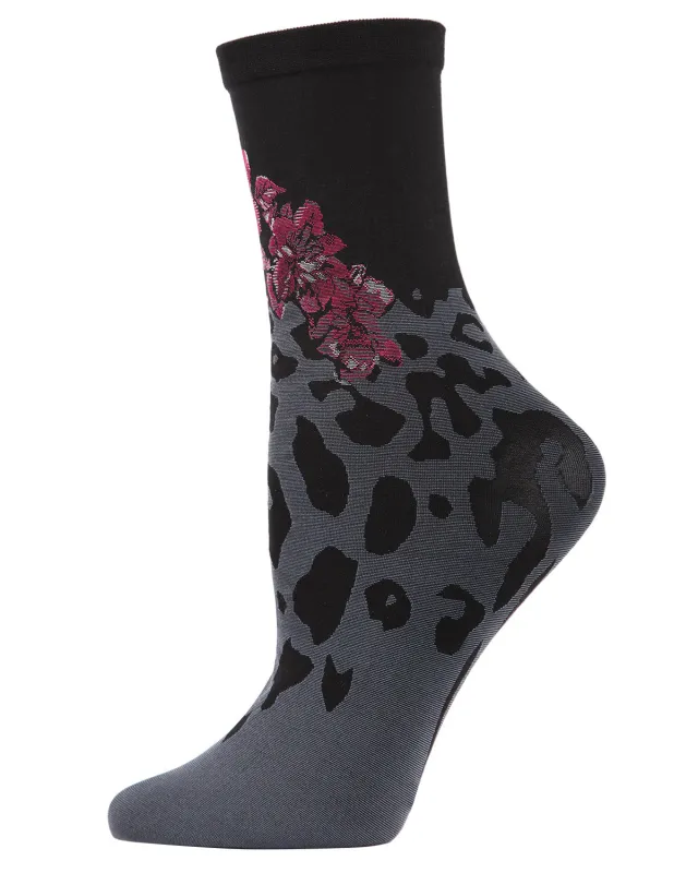 Leopard Print Floral Fusion Crew Socks sold by MeMoi