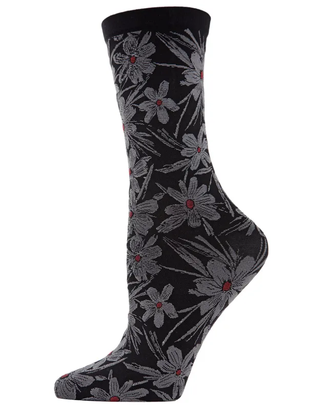 Women's Abstract Floral Opaque Crew Socks sold by MeMoi
