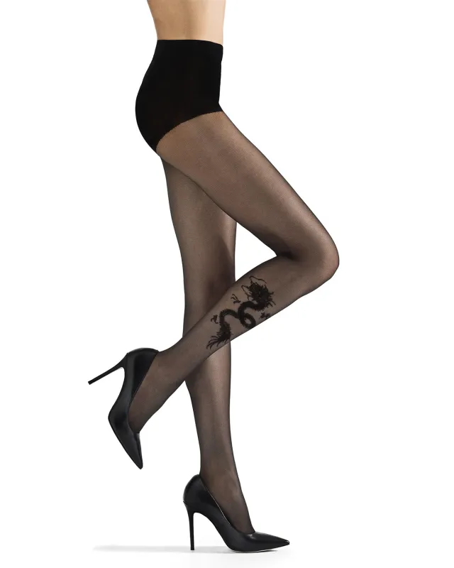 Women's Dangerous Dragon Sheer Nylon Tights sold by MeMoi