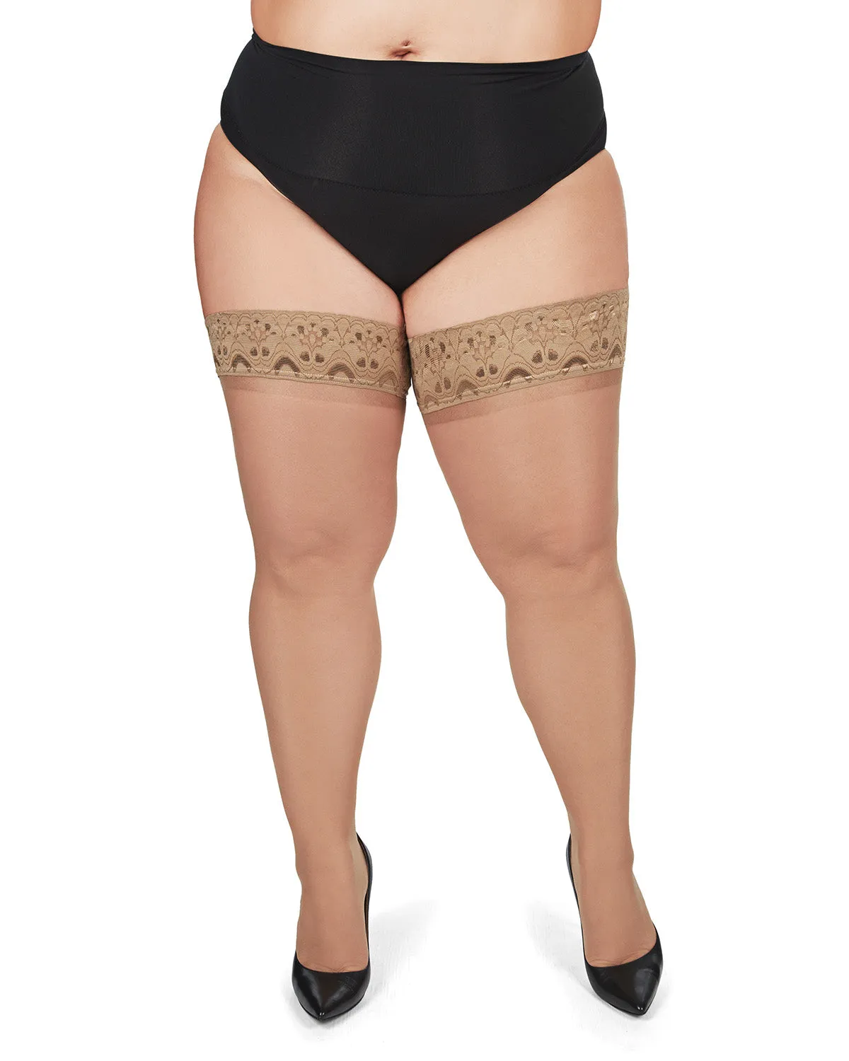 Plus Size Curvy Silky Sheer Lace Top Thigh High Stocking sold by MeMoi product image thumbnail 4