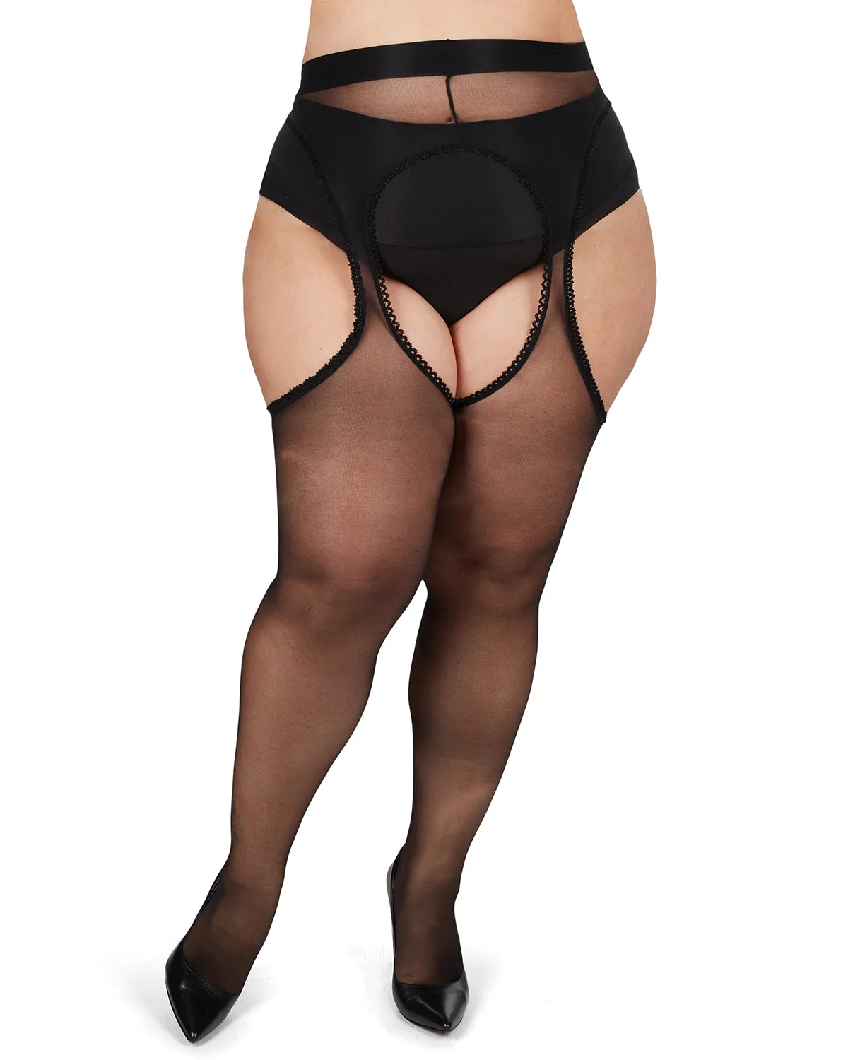 Plus Size Curvy Suspender Lace Trim Pantyhose sold by MeMoi product image thumbnail 4