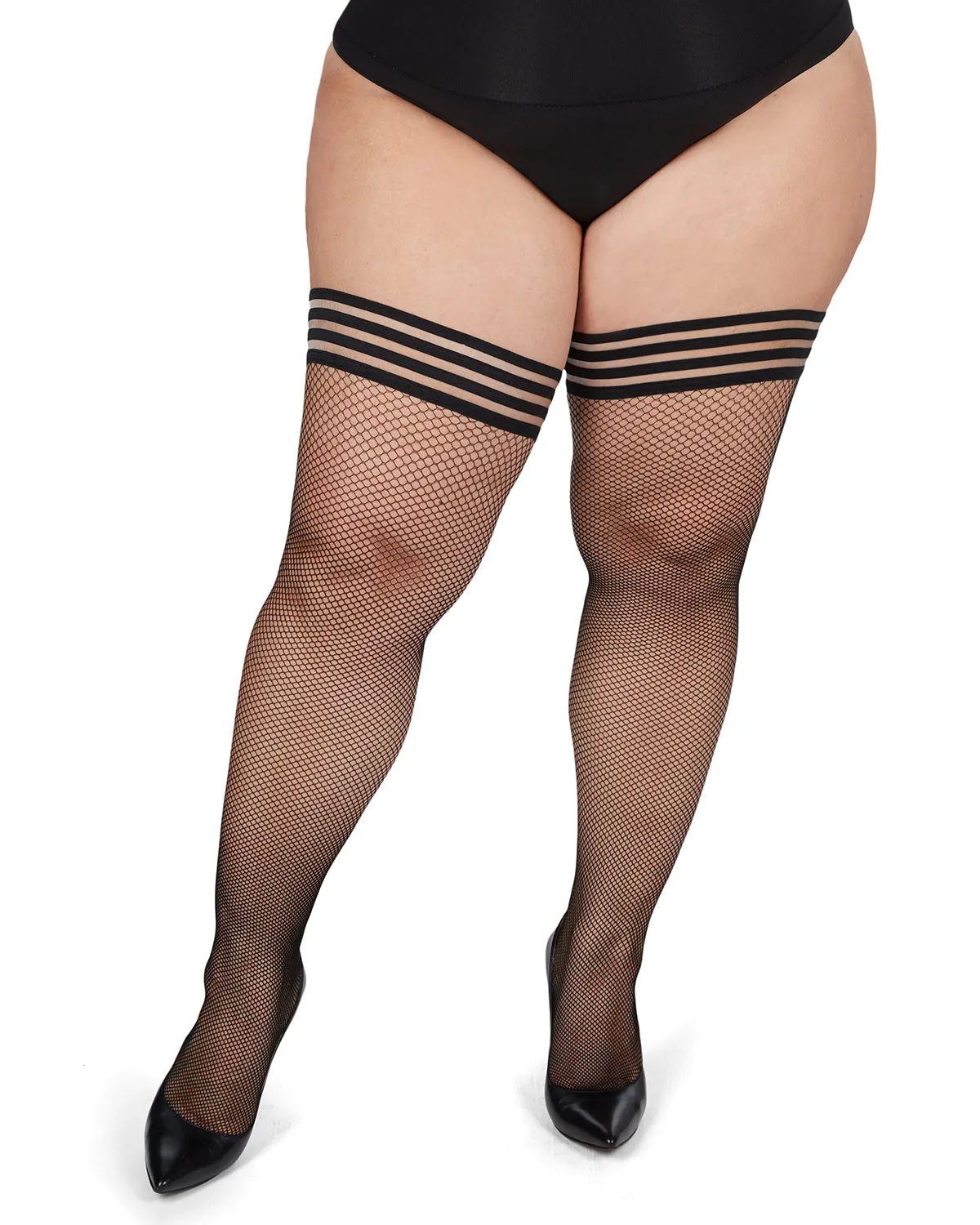 Plus Size Curvy Backseam Fishnet Thigh High Stocking sold by MeMoi product image thumbnail 2