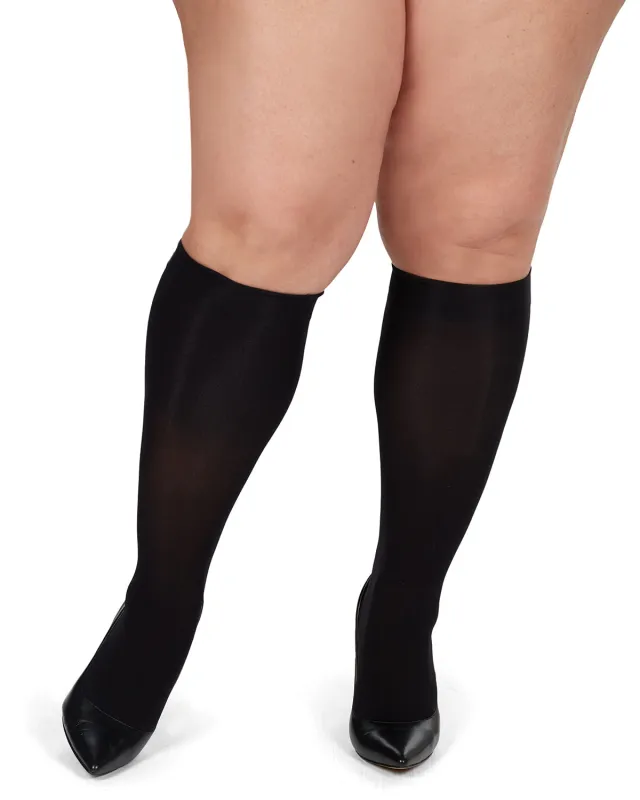 Women's 2 Pair Pack Microfiber Opaque Curvy Knee Highs sold by MeMoi