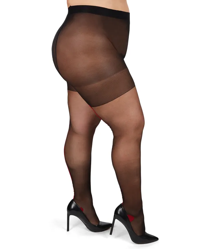 Women's Back Seam/Cuban Heel Plus Size Curvy Control Top Pantyhose made by MeMoi
