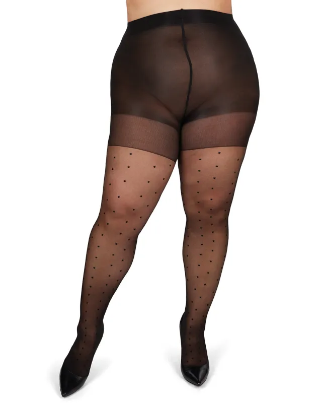 Women's Pindot Sheer Curvy Control Top Tights sold by MeMoi