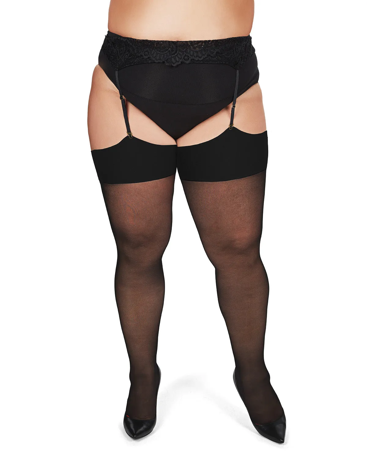 Women's Back Seam/Cuban Heel Plus Size Curvy Thigh High Stocking sold by MeMoi product image thumbnail 4